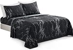 Marina Decoration Home Decor Bedding Bedroom Bedsheet Soft Silky Deep Pocket Rayon from Bamboo All Season 4 Pieces Printed Sheet Set with 2 Pillowcases, Modern Black Marble Pattern Twin/Single Size