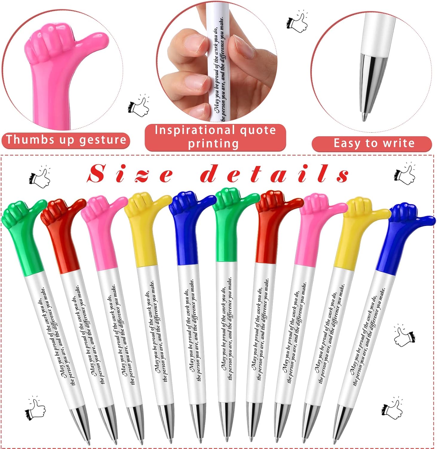 Fumete 25 Pcs 25 Pcs May You Be Proud Thumbs up Pens Thank You Ballpoint Pens Cute Hand Gesture Inspirational Appreciation Gifts for Employee Coworker Nurse Teacher Colleague Housekeeping Week Gift - Image 2
