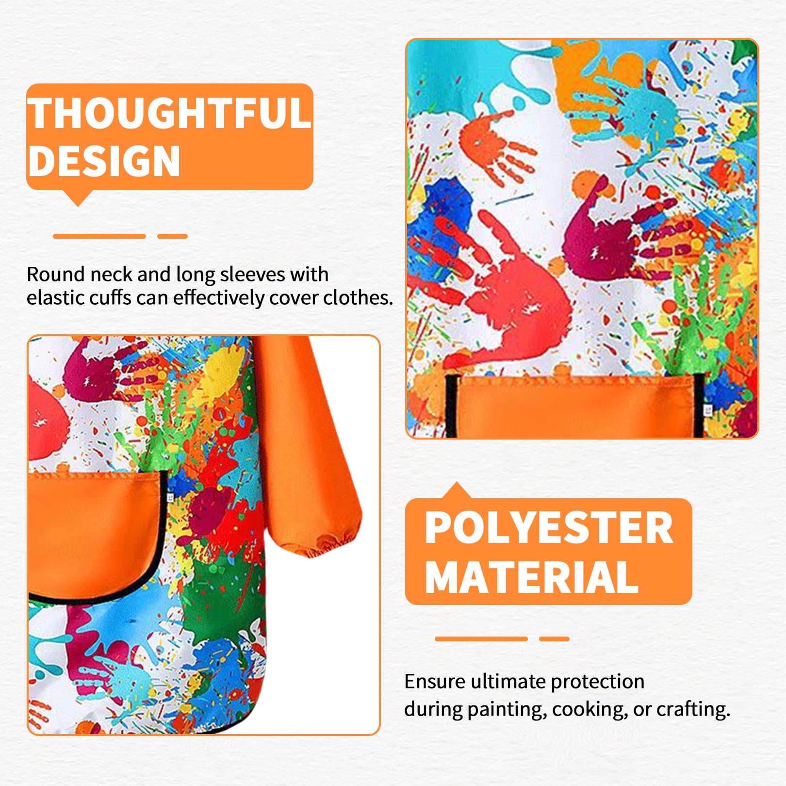 Kids Painting Apron 6-12 Age,Art Apron for Kids/Children/Toddler Aprons,Waterproof Graffiti Long Sleeves Smock with Large Pockets,Suitable for Boys and Girls Cooking,Painting,Craft,School (Orange) - Image 4