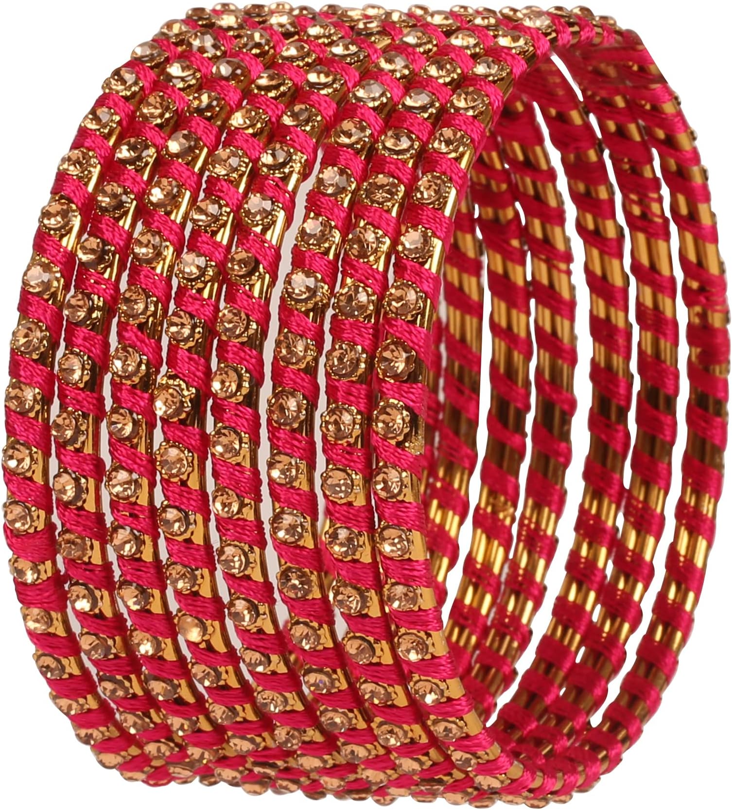 New Silk Thread Bangle Collection Indian Bollywood Hand Woven Silk Thread Rhinestone Designer Jewelry Bracelets Bangle Set of 8 for Women.