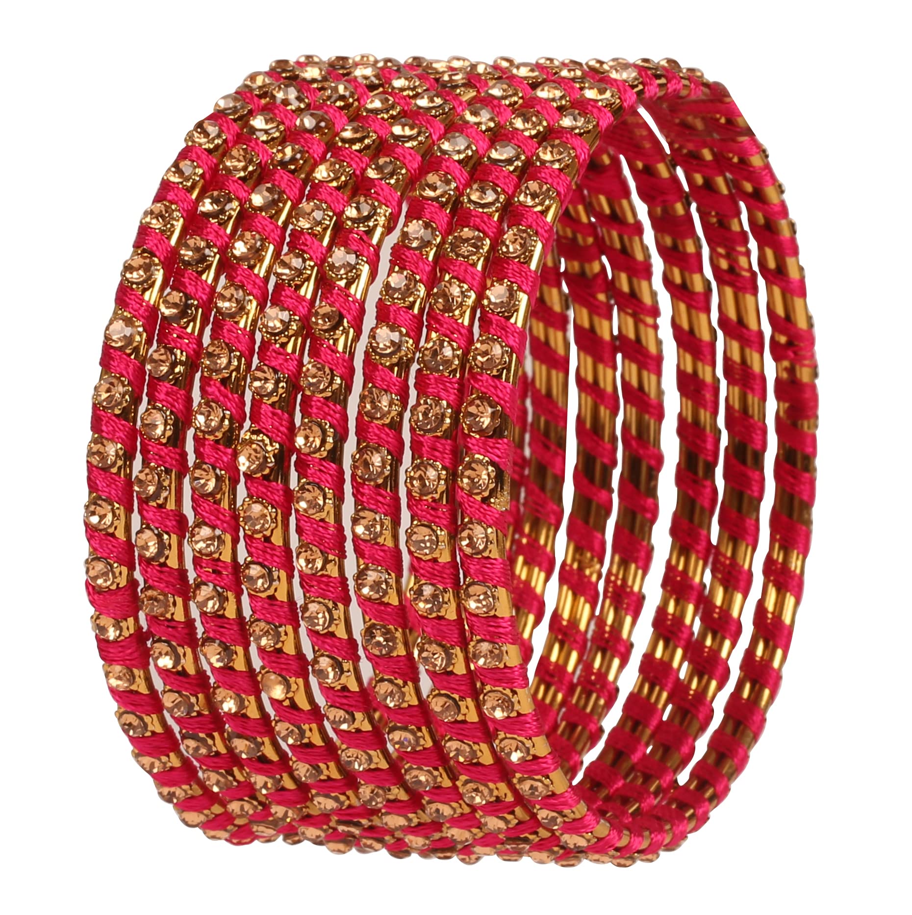 New Silk Thread Bangle Collection Indian Bollywood Hand Woven Silk Thread Rhinestone Designer Jewelry Bracelets Bangle Set of 8 for Women.
