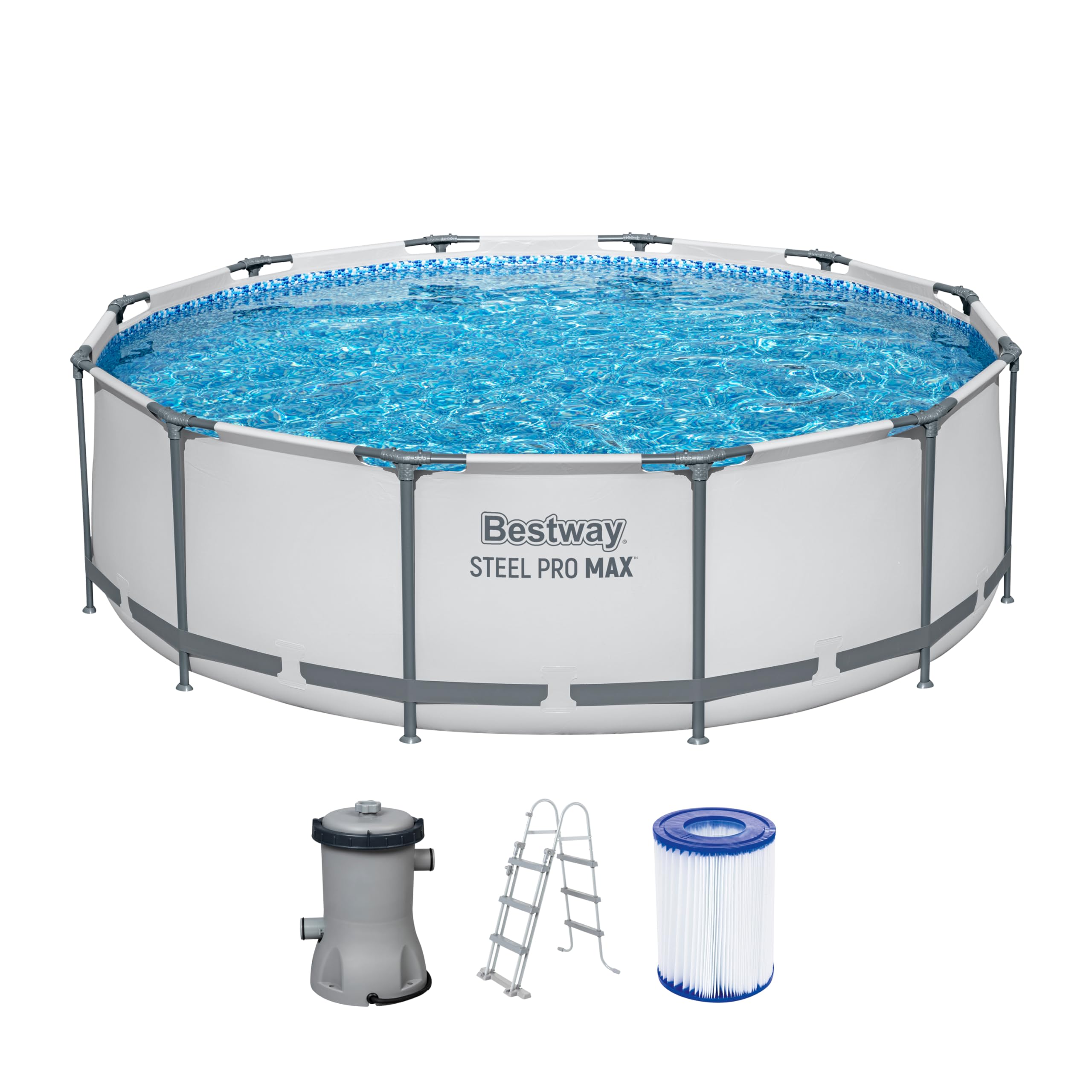 BestwaySteel Pro MAX Above Ground Pool Set with Filter Pump Diameter 366 x 100 cm Grey Round