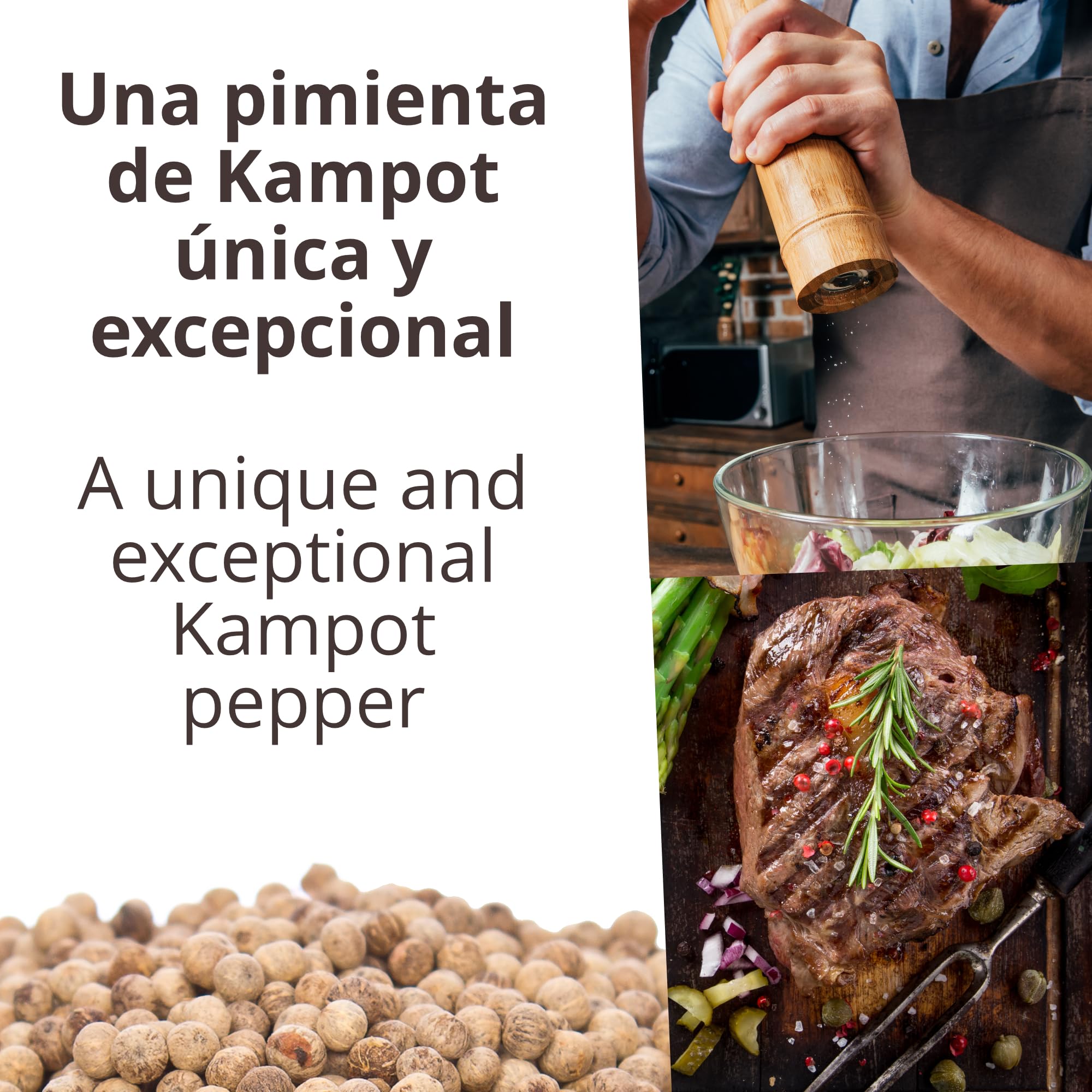 Khla - Pimienta Blanca de Kampot Orgánica 200g - Pimienta en Grano - Fuerte y Potente - Ingrediente de Cocina - Directo del Productor - Especia Asiática - Origen Camboya