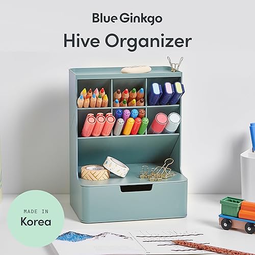 Miniatura 2 de BLUE GINKGO Hive - Organizador de escritorio, 6 compartimentos verticales, almacenamiento de cajón completo, soporte para bolígrafos, almacenamiento