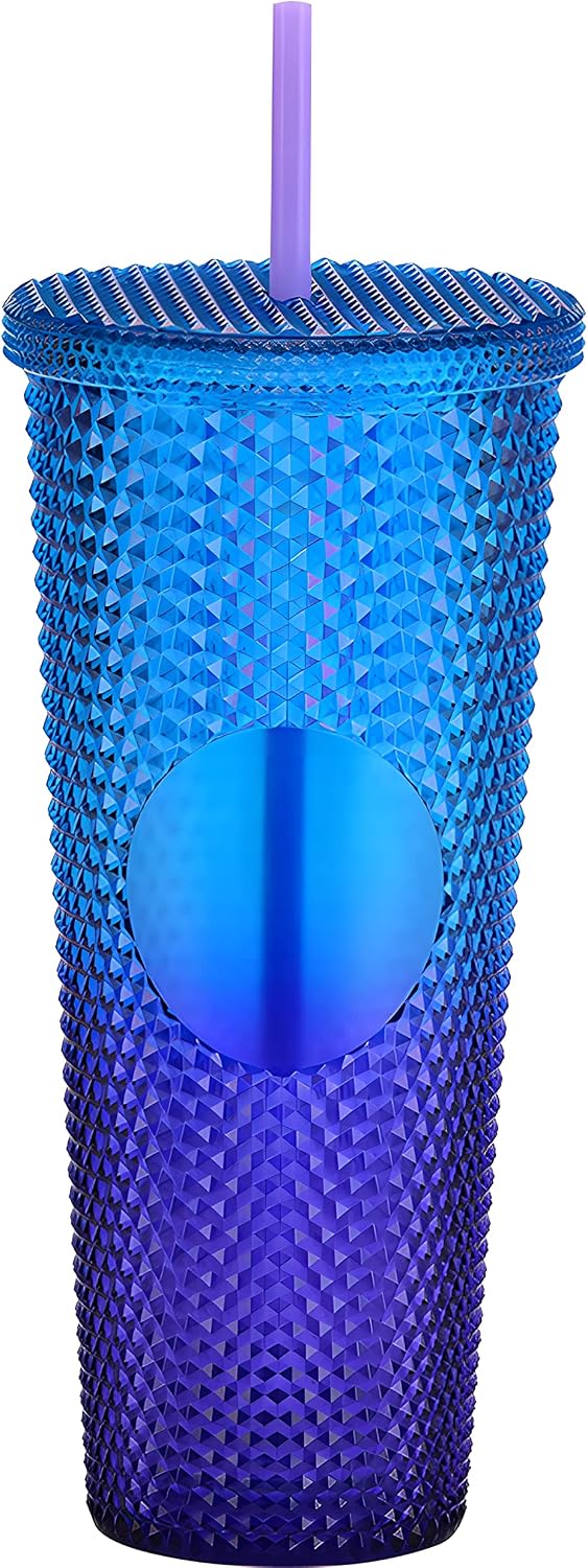 YJGS Matte Studded Tumbler with Lid and Straw, 24oz Studded Cup Cool Water Tumbler for Ice Coffee Travel Mug Leak-Proof & BPA Free Insulated Tumbler