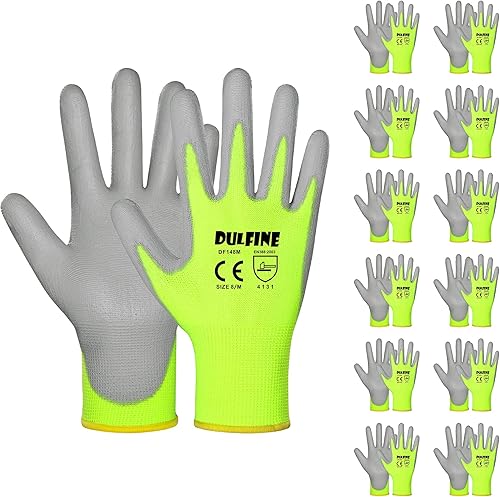 Miniatura 7 de Guantes de trabajo de seguridad con revestimiento de poliuretano, 12 pares, guantes de punto sin costuras rojos con revestimiento de poliuretano,