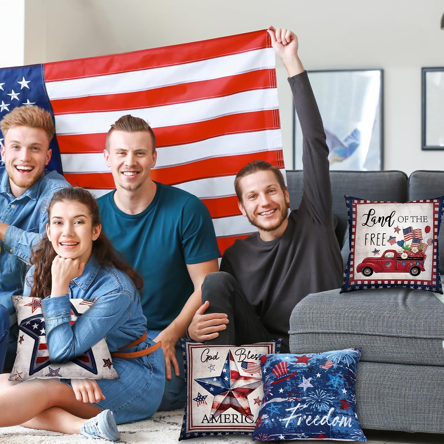 FuWeave 12 Pcs 4th of July Pillow Covers 250th Anniversary Stripes Stars Patriotic Throw Pillow Covers American Flag 18x18 Inch Throw Cover Independence Memorial Day Case for Cushion Home Living Room