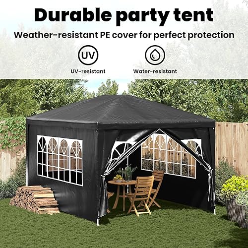 Vista 56 de vidaXL Tienda de campaña para fiestas al aire libre, 9 pies 10 pulgadas x 9 pies 10 pulgadas, resistente a los rayos UV y al agua, carpa de jardín