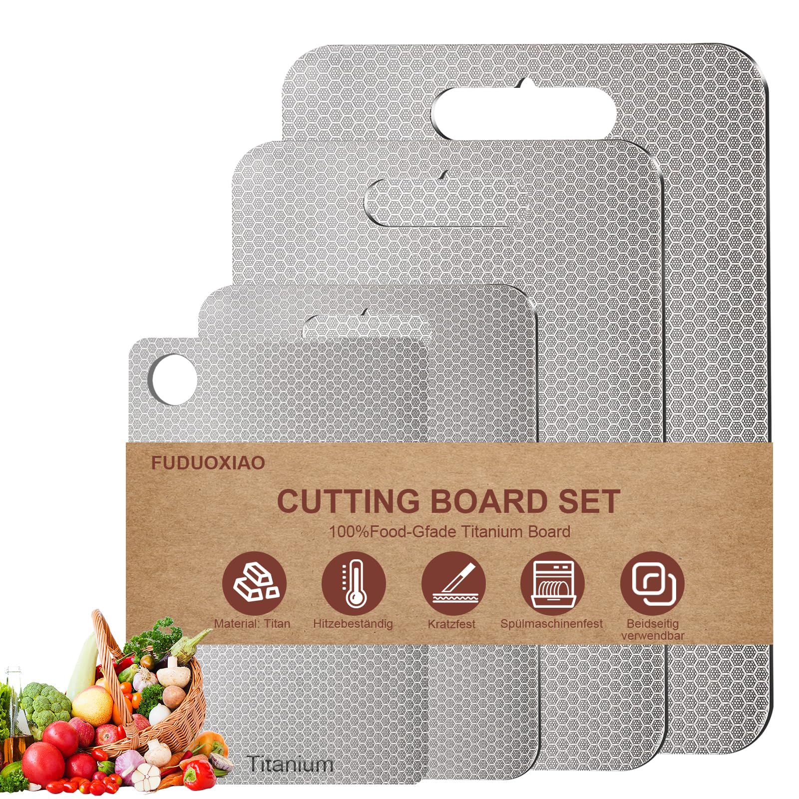 4 tablas de cortar de acero inoxidable Titanium de doble cara