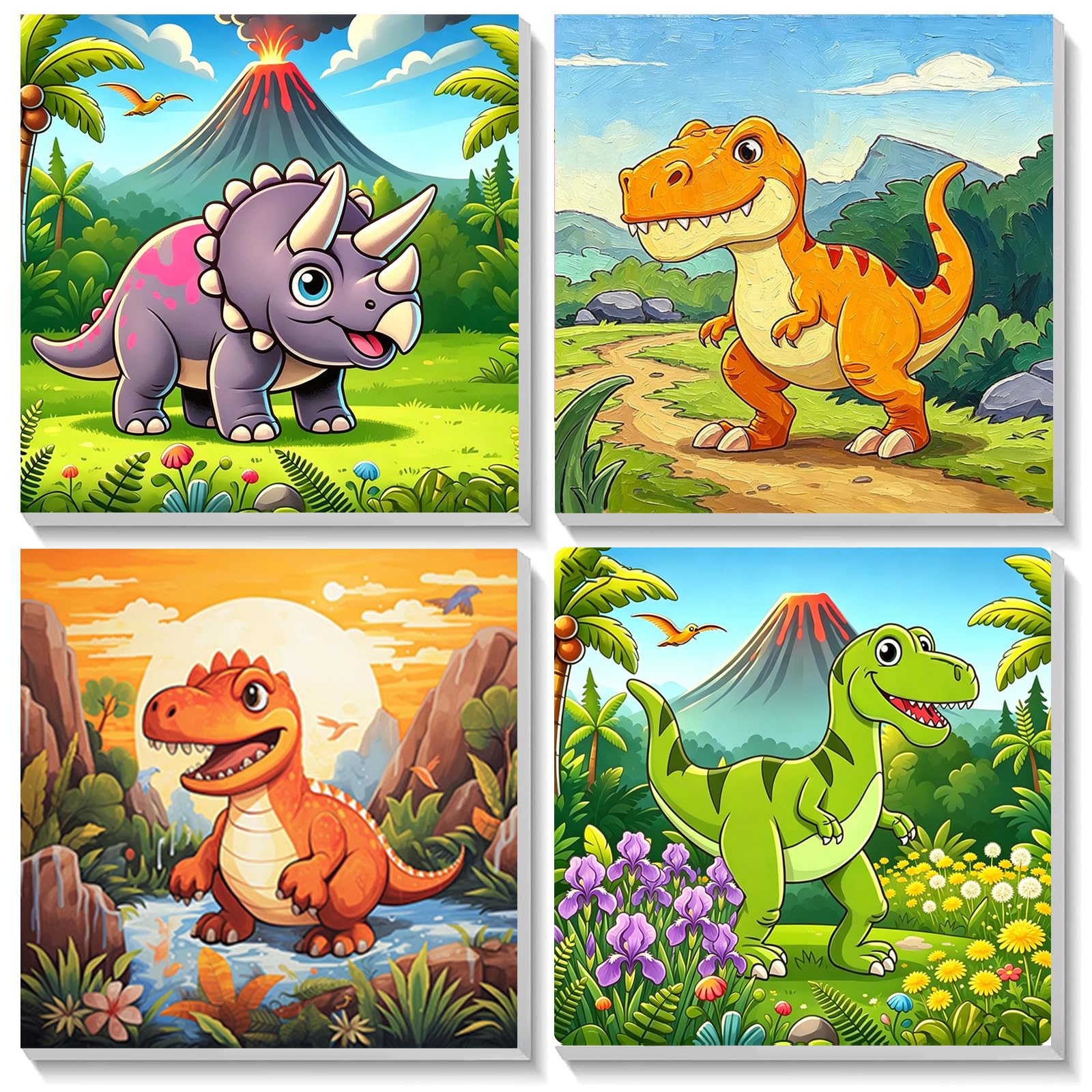 Bowetile 4 Pack Animals Framed Paint by Numbers for Adults Children, Fox Painting by Numbers Kit for Adults, Beginners Canvas Kits, DIY Acrylic Pigment Drawing Paintwork for Home Decor 20x20 cm