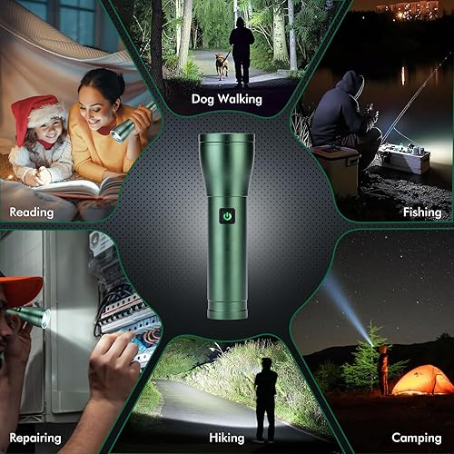 Miniatura 7 de Linternas recargables de alto lúmenes, 900.000 lúmenes LED linterna táctica de mano alimentada con batería con 7 modos de luz, luz lateral COB,