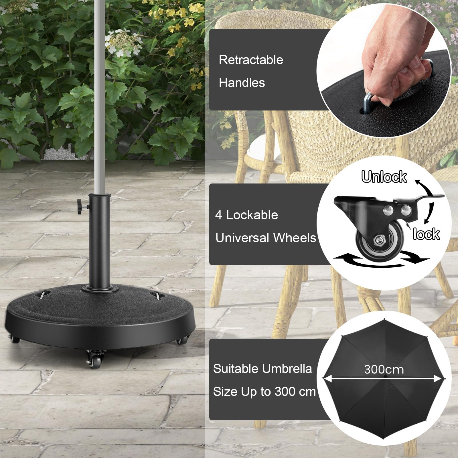 KOMFOTTEU Base Per Ombrellone In Ghisa, Bronzo, 45x31 Cm, Forata Con Motivi Floreali, Per Aste 38-48 Mm, Peso 10,4 Kg, Per Terrazza E Giardino - 3