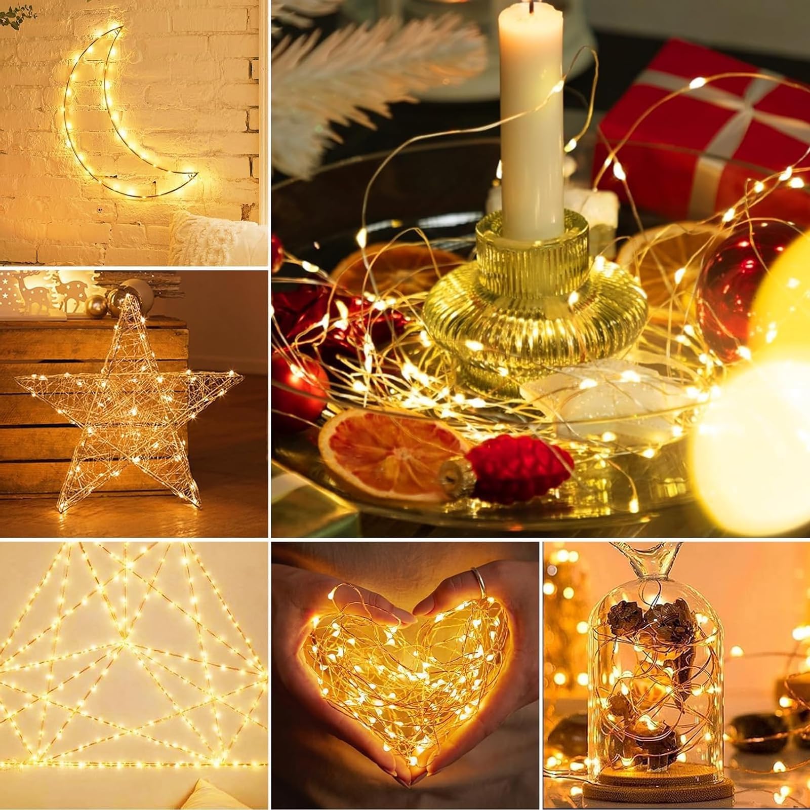 ALEGRE® USB-lichtsnoer met timer, 2 m, 20 leds, koperdraad, lichtketting voor binnen met stekker, warm wit, led-lichtsnoer, USB met timer, feeënlampen voor kerstdecoratie, Halloween, bruiloft