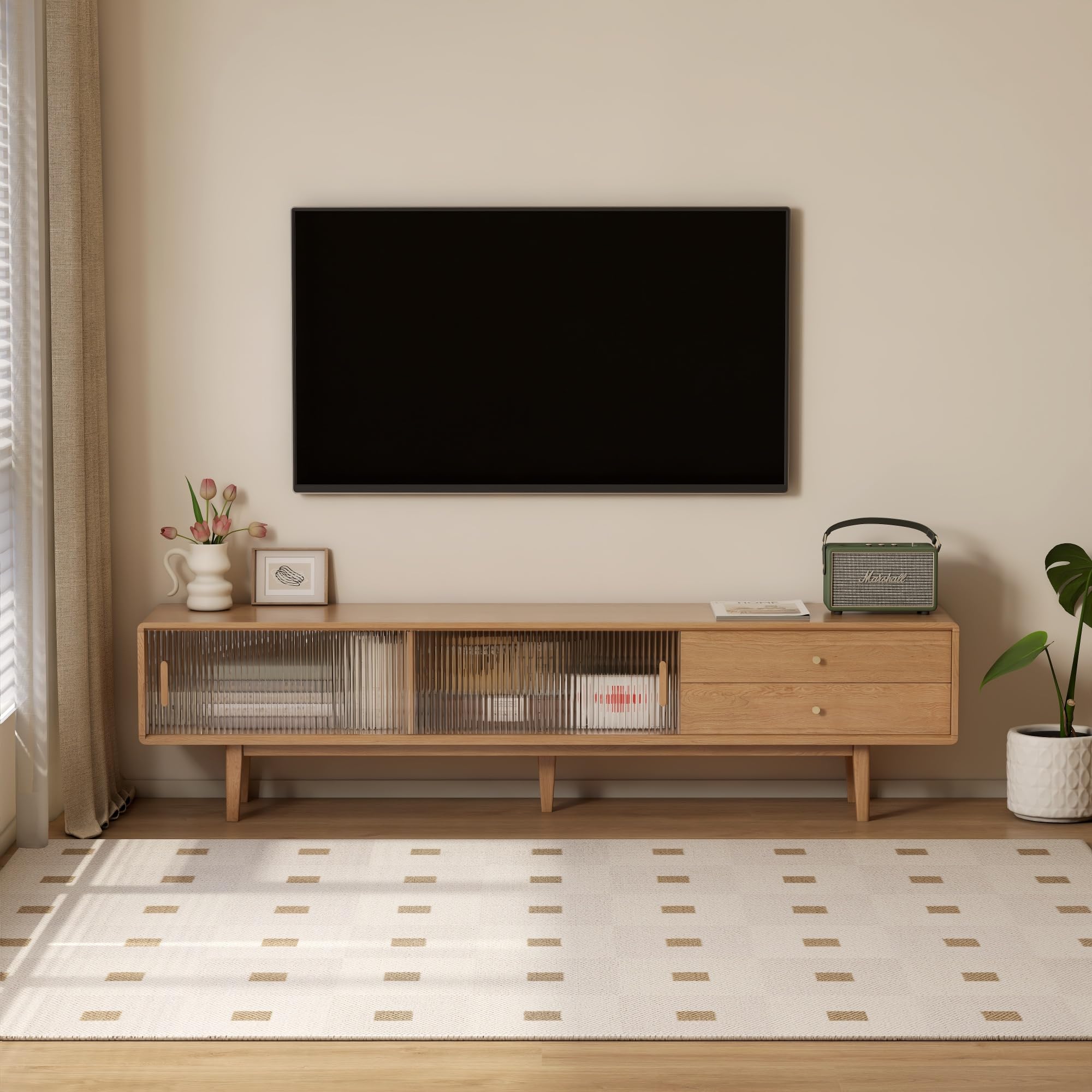 Wayshome Solid Oak Wood TV Stand