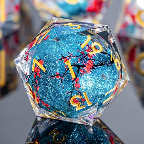 KERWELLSI Liquid Core - Juego de dados DND con caja de regalo, color azul y rojo con borde afilado, resina poliédrica, 7 piezas RPG D y D D20 D12