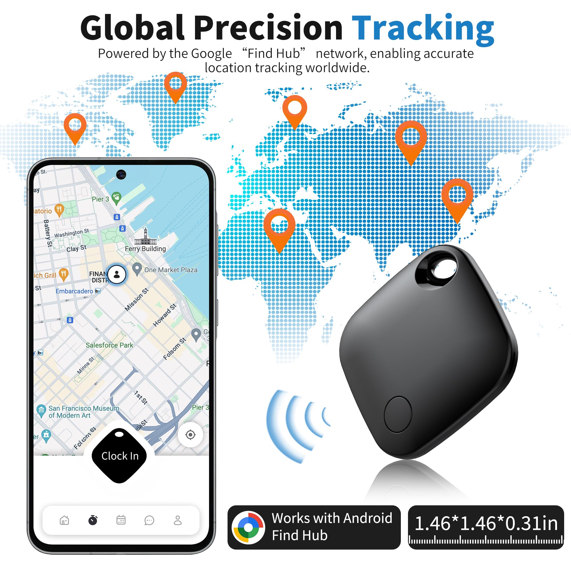 Lot de 4 étiquettes intelligentes Air Tracker pour Android, étiquettes de traqueur, durée de vie de la batterie de 2 ans, traqueurs Google Find pour l'application Google Find Hub, étanche IP67 pour