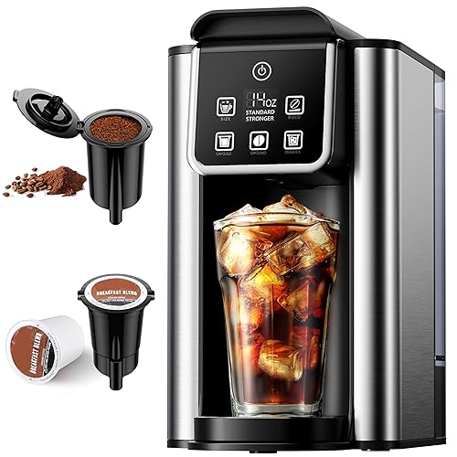 KIDISLE Hot & Iced Coffee Maker with Bold Setting, Single Serve Coffee Maker for K Cup and Grounds, 6-14 Oz Brew Sizes, 50 Oz Removable Water Tank, Black - Black