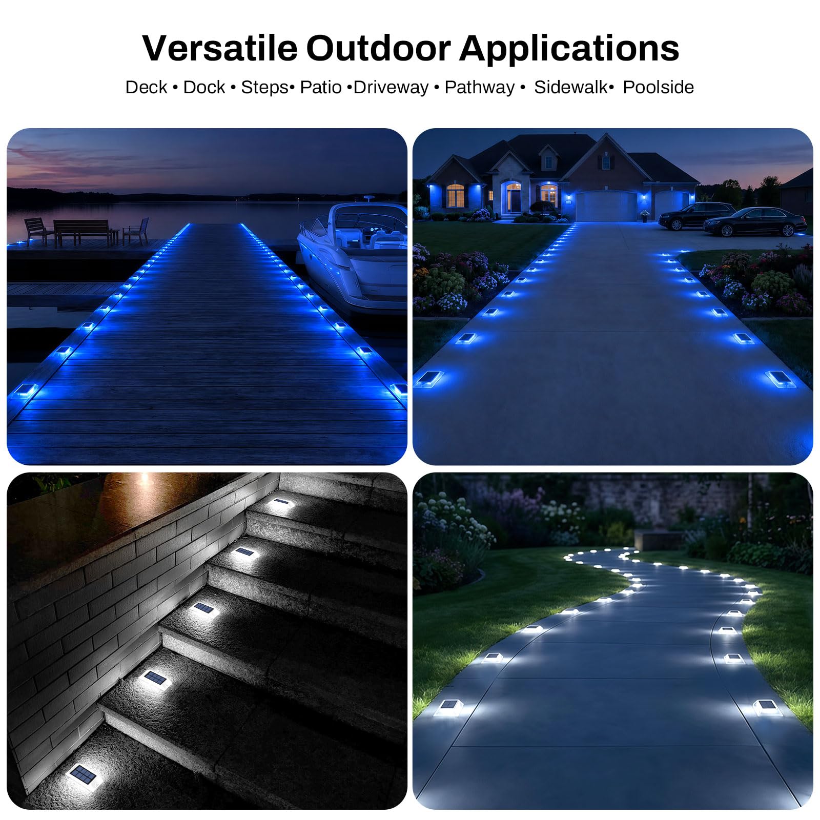Lacasa Luces Solares LED Exterior Jardín Pack de 12, Lámpara Solar Exterior Impermeable para Jardín, Camino, Escalones, Terraza, Entrada y Piscina, LED 2 en 1 Azul y Blanco Frío