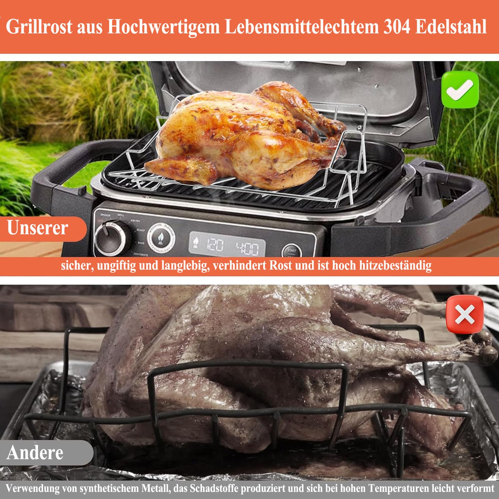 Spareribs Uchwyt do grilla Ninja Woodfire OG850EU OG901EU ruszt w kształcie litery V, stojak na kurczaka, kompatybilny z Ninja Woodfire Pro XL i Most Smoker Grill, akcesoria Ninja Woodfire XL