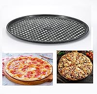 Vista 3 de Monfish Sartén para pizza de 14 pulgadas con agujeros, paquete de 2 bandejas de pizza perforadas, bandeja para pizza de acero al carbono, sartén