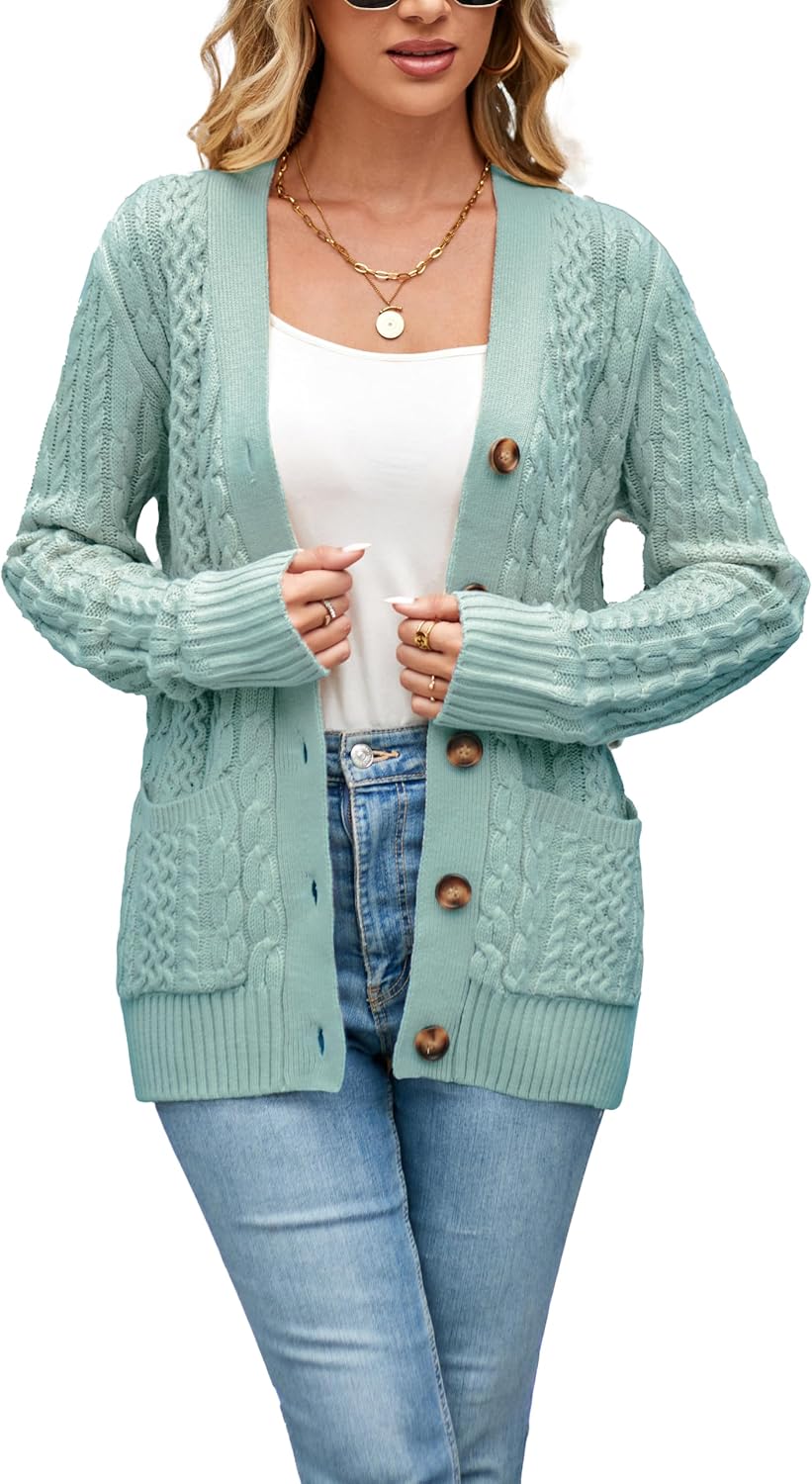 Womens Cardigan Sweaters Cable Knit Sweater 2025 Fall Winter Chunky Open Front Button Down Coats with Pockets