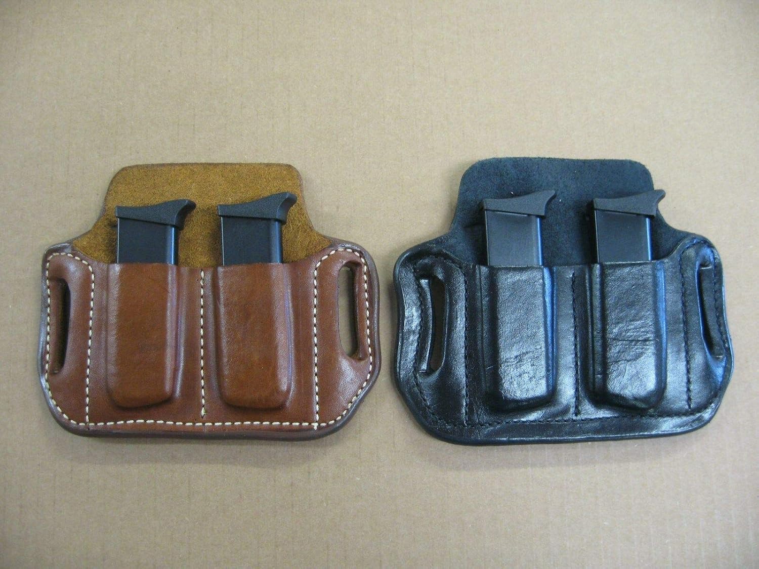 Azula Leather 2 Slot Molded Pancake Belt Mag Pouch for Glock 20, 21, 40, 41 TAN
