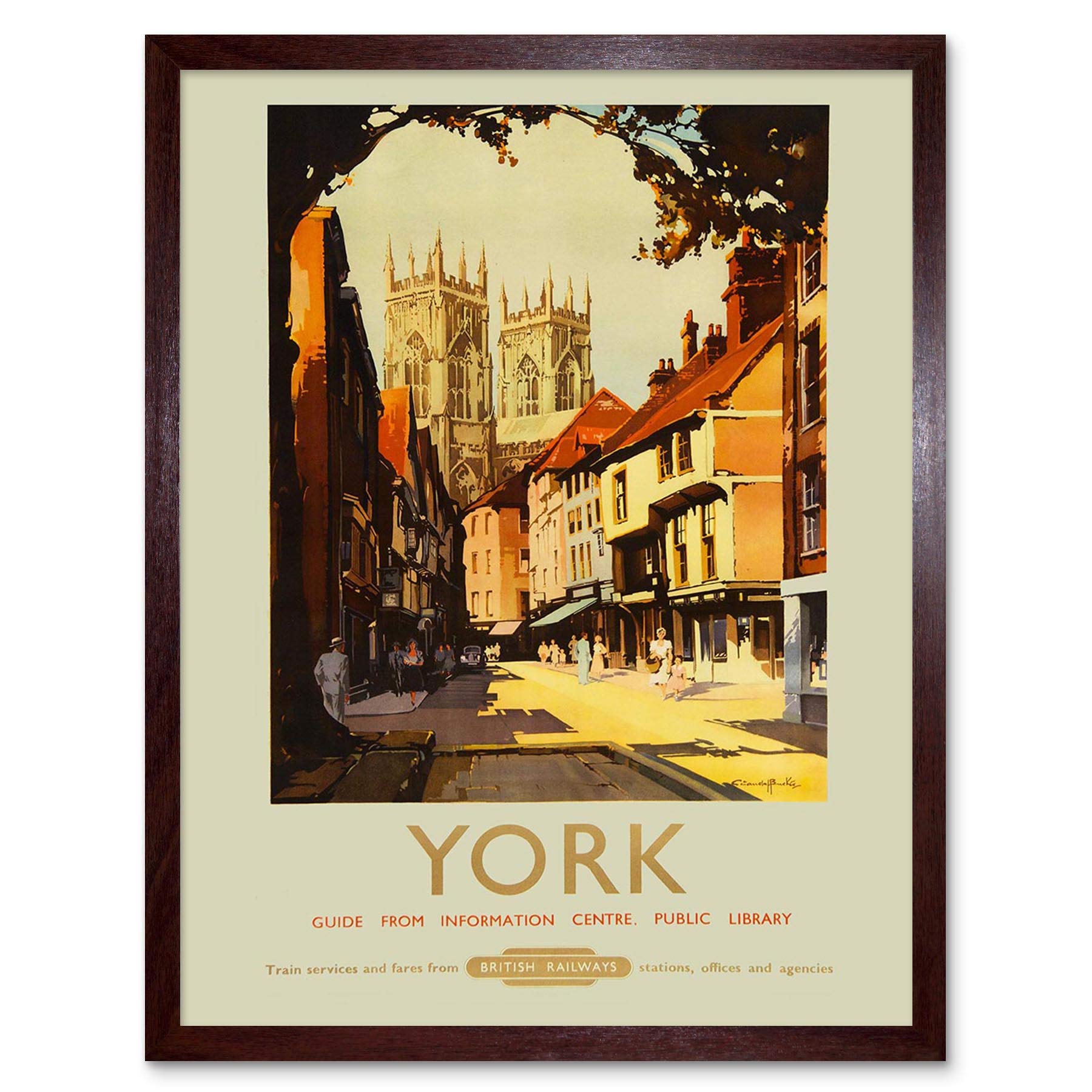 Wee Blue Coo Travel York England UK Cathedral Minster Shambles Rail Train Art Print Framed Poster Wall Decor 12X16 Inch