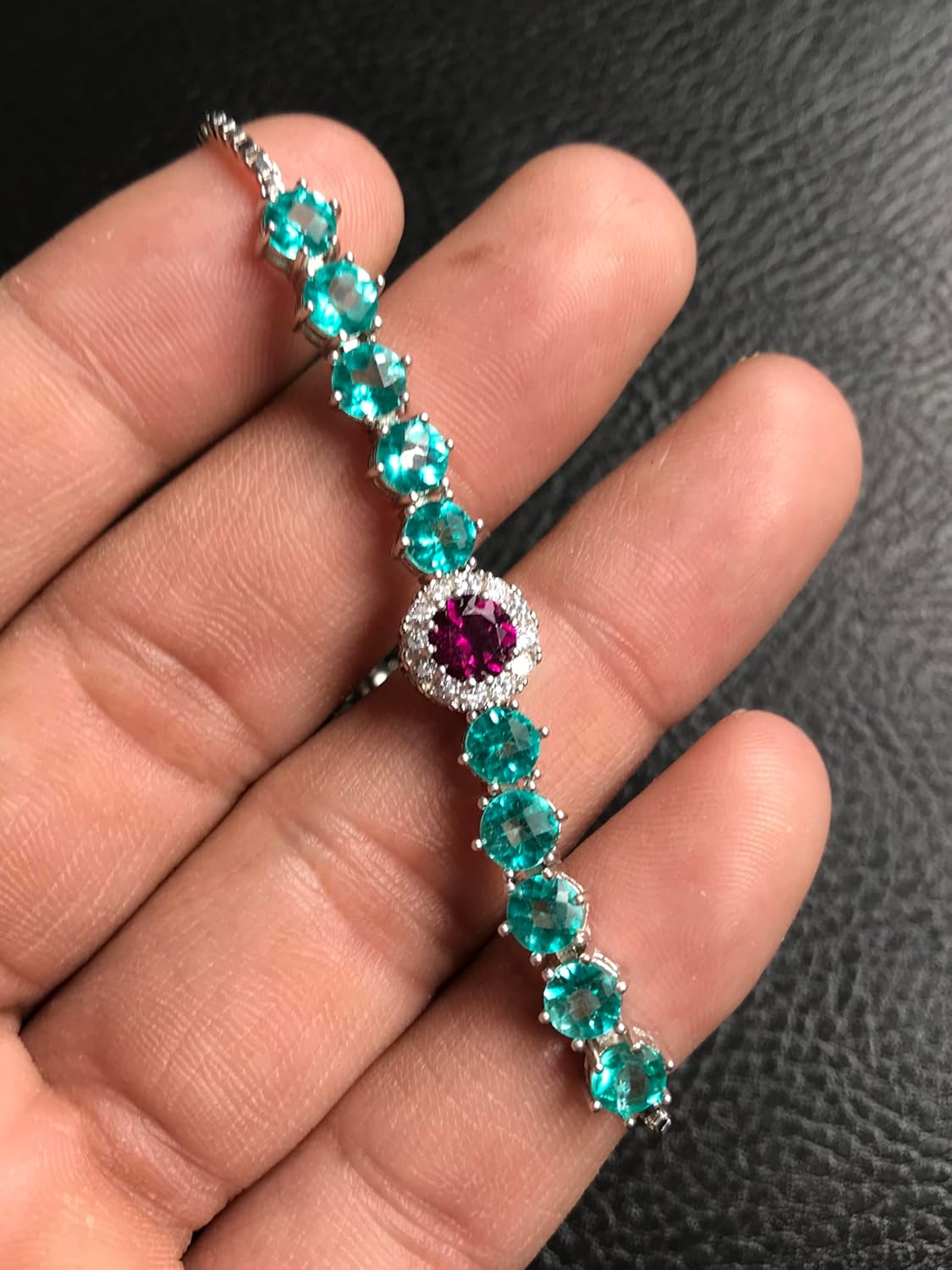 Natural Paraiba Topaz & Rhodolite Adjustable Bolo Bracelet for Women in 925 Sterling Silver | Handmade Gemstone Bracelet with 6mm Center Rhodolite & 5mm Paraiba Topaz Side Stones | Tie Bracelet For Women's Gift