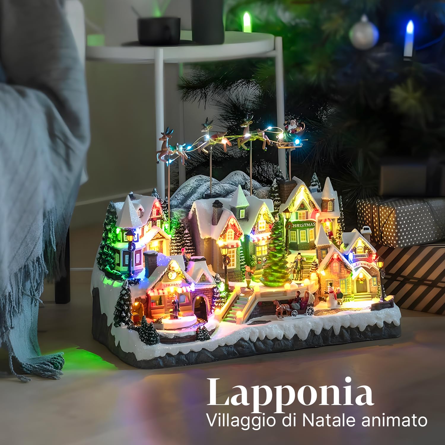 Avilia Village de Noël en Mouvement avec Musique et lumières LED 37 x 55 x 33 cm – Fabriqué avec des matériaux résistants et est idéal pour décorer Votre Maison dans Les fêtes de Noël