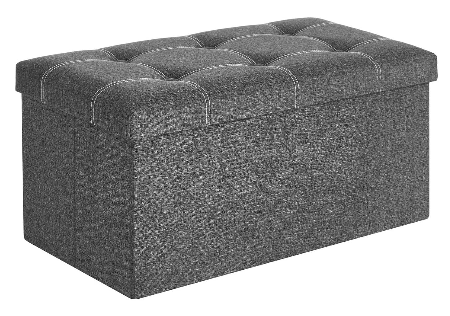 Inditradition Long Foldable Storage Ottoman Bench, Pouf Stool with Spongy Cushioning & Inbuilt Store Caddy | 30x15x15 Inches, 110 Liter, Linen Cloth & MDF Board (Grey)-image-39