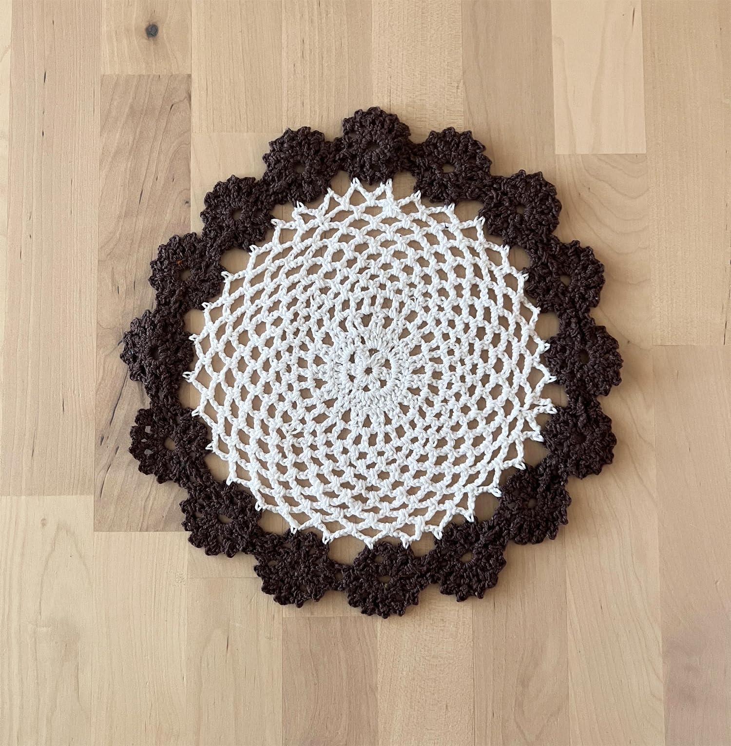Fennco Styles Handmade Two-Tone Floral Crochet Tray Doily, 9