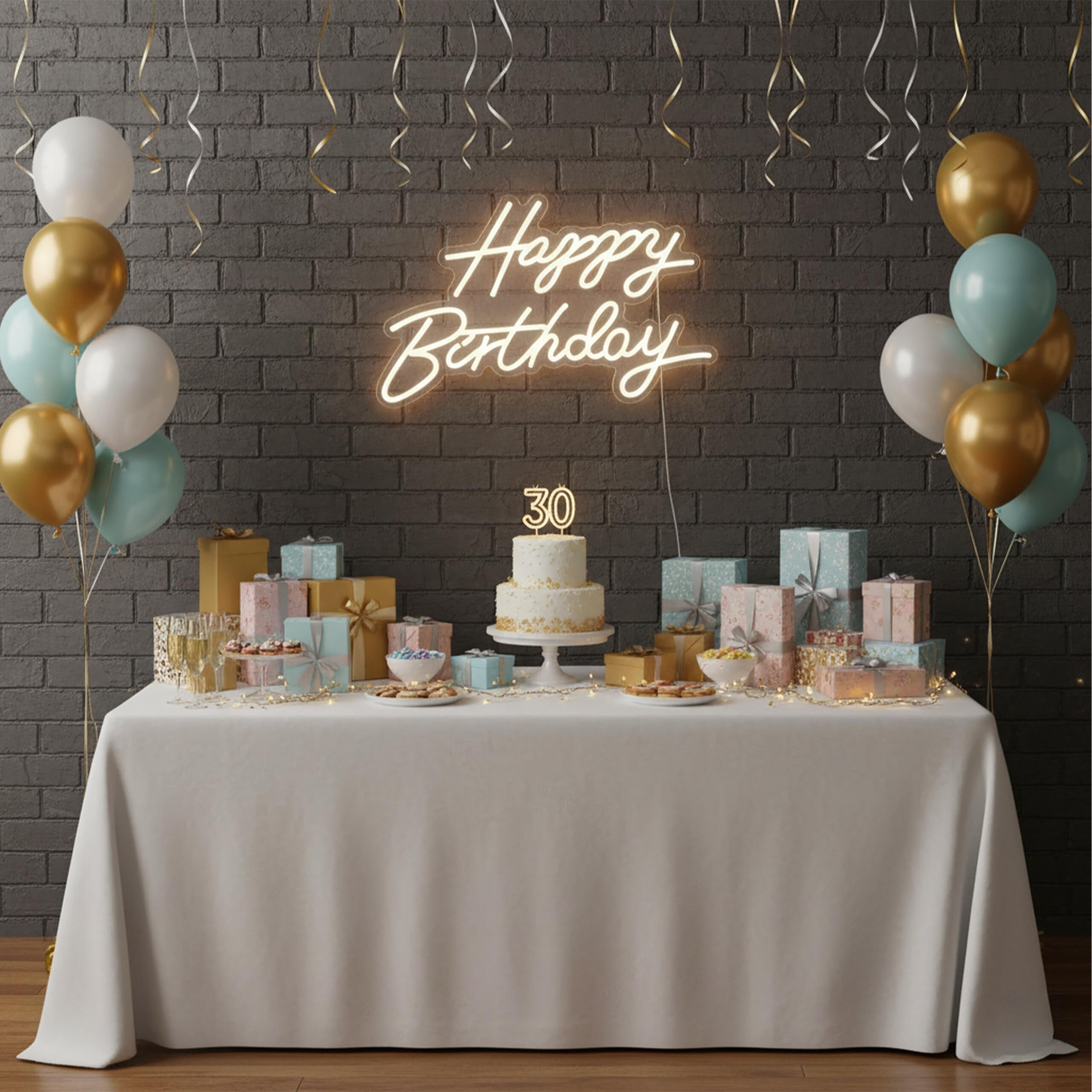 Relaxdays Cartel LED Happy Birthday Decoración Luminosa 28×40 cm Cálido con Cable USB para Colgar