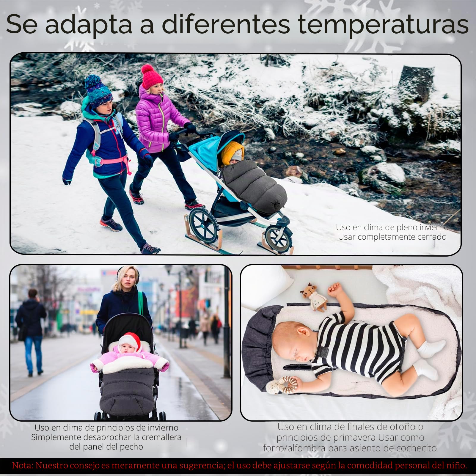 Saco Silla Paseo Universal Invierno, Doble Espesamiento, Gris