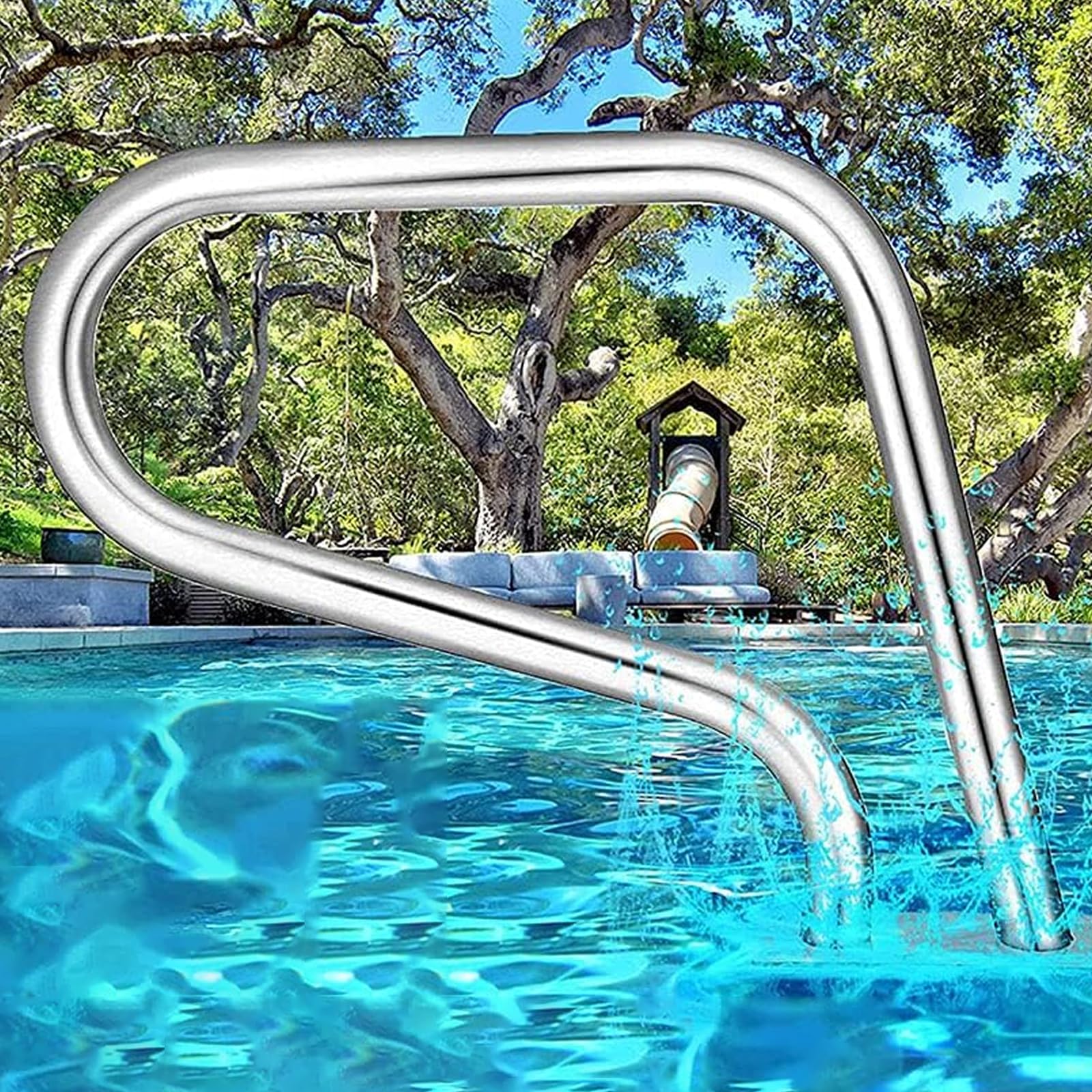 Pool Handrail Swimming Pool Safety Hand Rail Pool Handrails 304 Stainless Steel Swimming Pool Ladder Step Handrail for Swimming Pool, Sloped Entry, Spa, Water Park