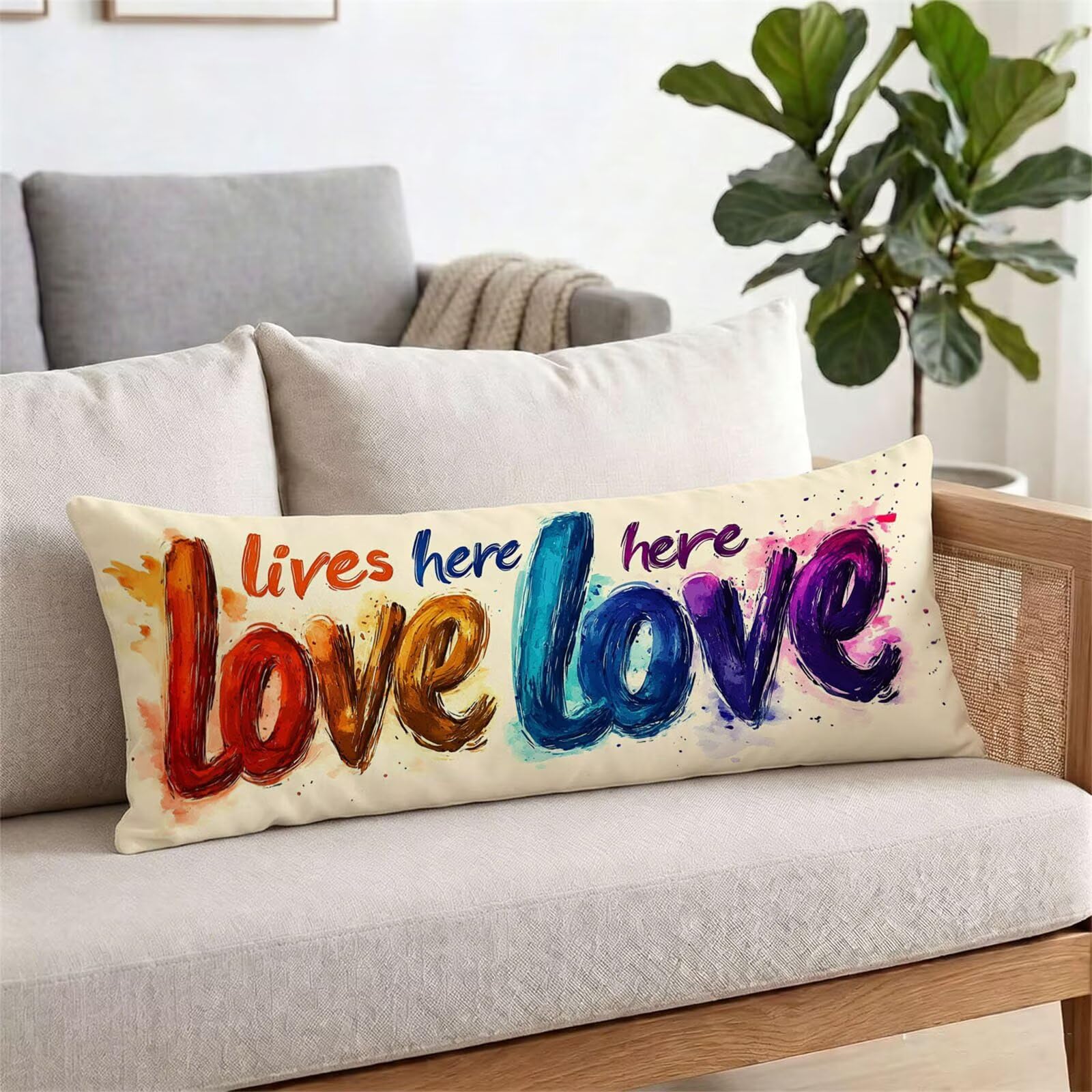Funda de Almohada 60 x 180 cm Amar Protector Almohada 180 cm con Cremallera Invisible, Lino Durable y Transpirable Pillow Case Largas Beige Impresión a Doble Cara para Cama, Sofá y Dormitorio dg-432