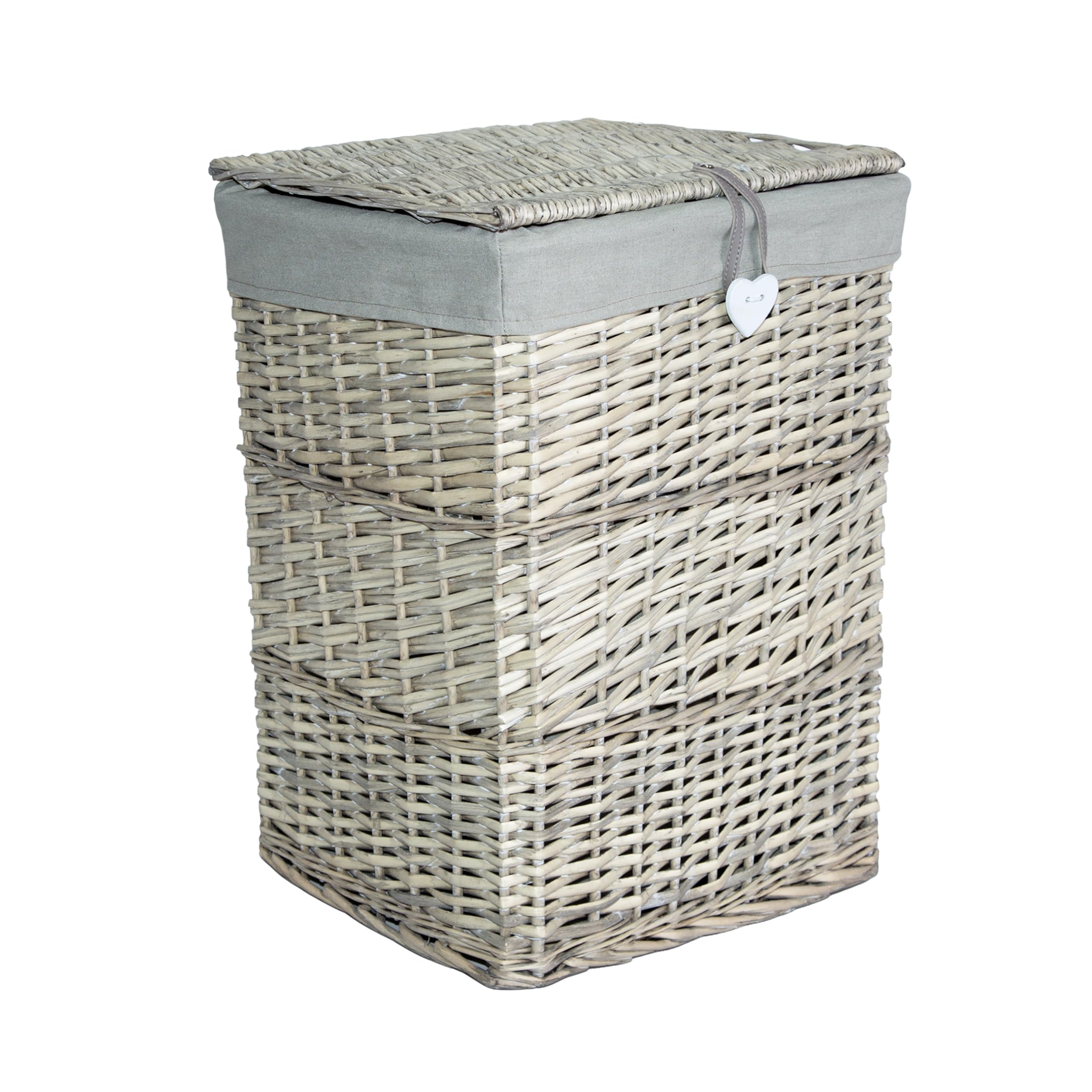 Wickerfield Large Grey Wash Wicker Laundry Basket with Lid and Lining