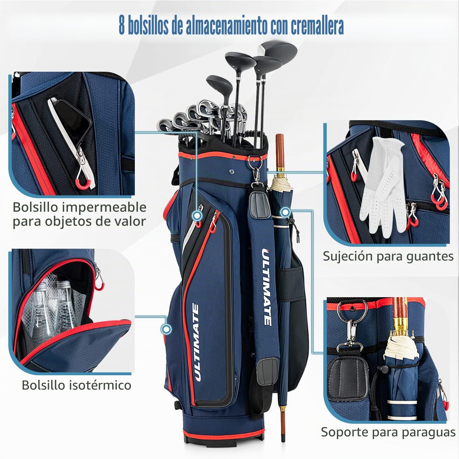 GYMAX Bolsa de Golf para hasta 14 Palos de Golf, Impermeable, con Relleno de Lluvia y Base Fuerte, Bolsa de Viaje de Golf con Asa y Correa Trasera, para Clases de Rango y Ejecutivo