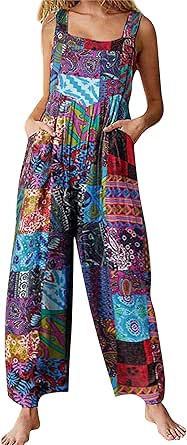 UANEO Overalls for Women Loose Fit Summer Wide Leg Jumpsuits Floral Boho Clothes