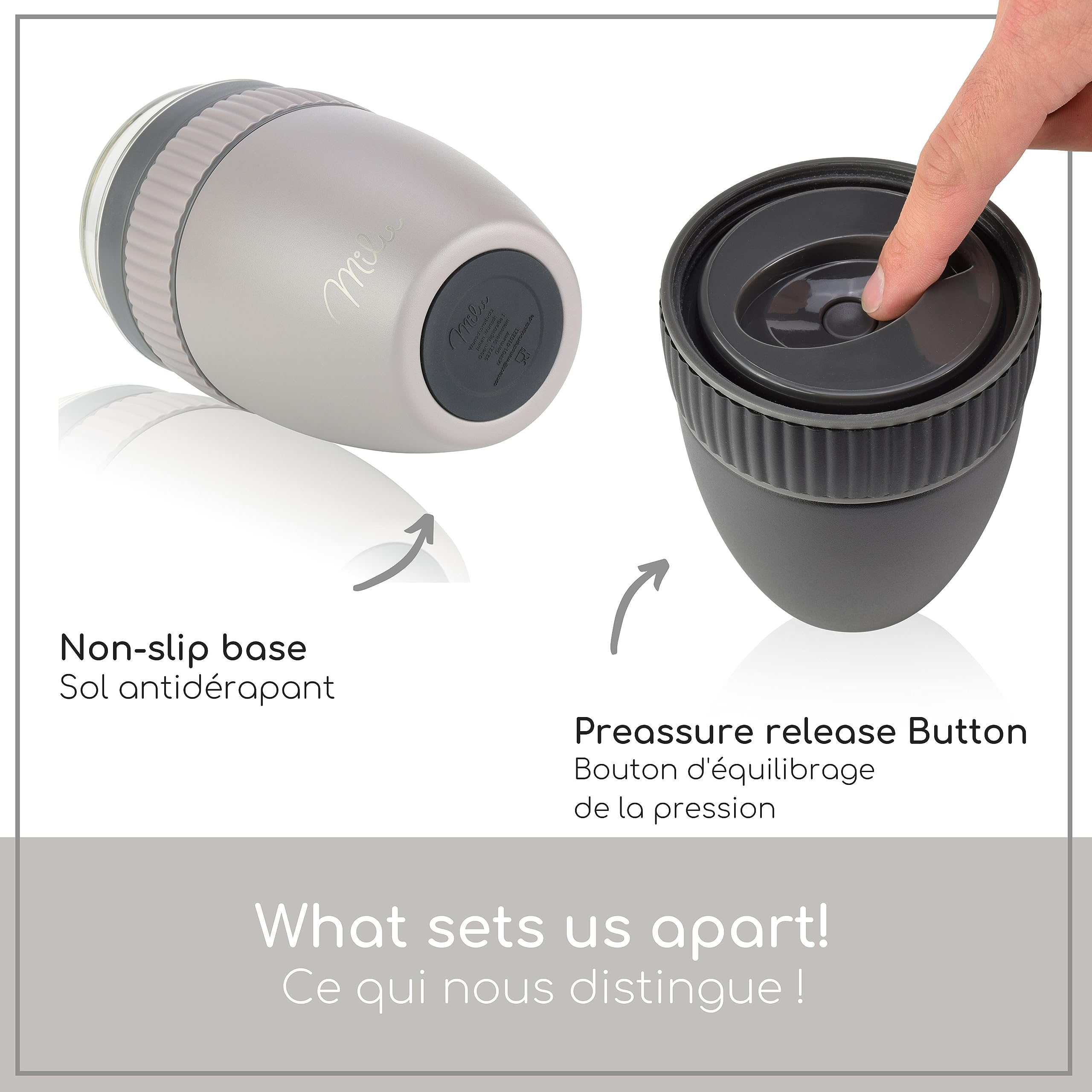 Milu Gobelet à Emporter 400ml en Acier Inoxydable - Isolé pour Muesli, Yaourt, Porridge - Anti-Fuite avec Cuillère (Gris Taupe)