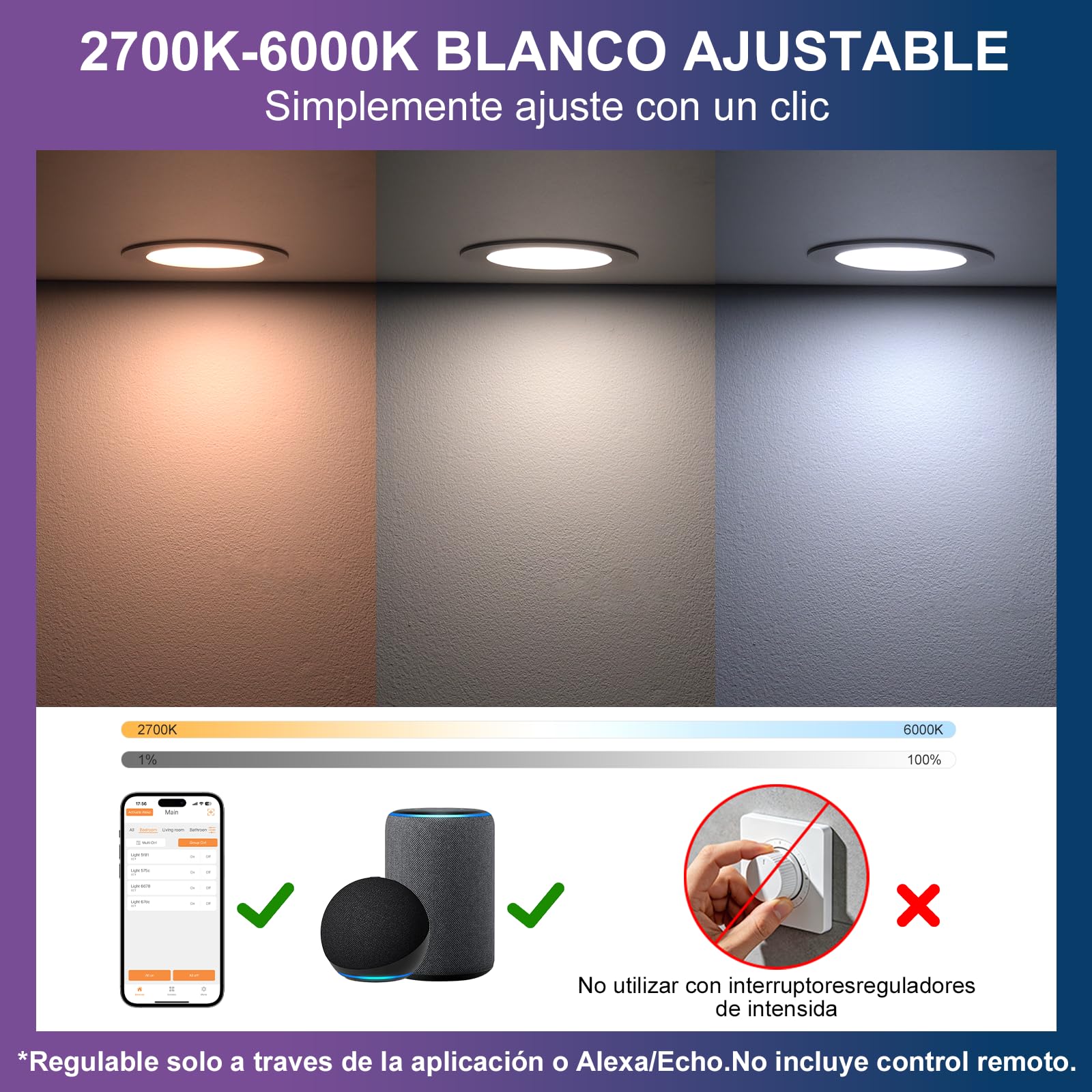 Downlight LED Techo Empotrable RGB & Blanco Frío a Cálido 2700K-6000K