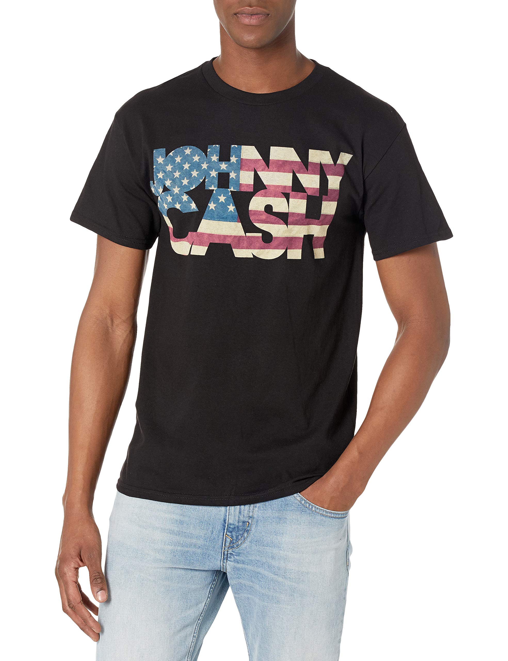 Johnny Cash Official American Flag T-Shirt, Black, S