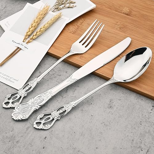 Miniatura 3 de Juego de cubiertos de lujo Royal de 8 piezas, acero inoxidable 1810, juego de cubiertos de servicio para 2, incluye tenedores, cucharas, cuchillos,