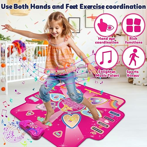 Miniatura 3 de Hollyhi Tapete de baile con luz LED para niñas, tapetes de baile con conexión inalámbrica BT de 6 botones, juego de baile de música, regalos de