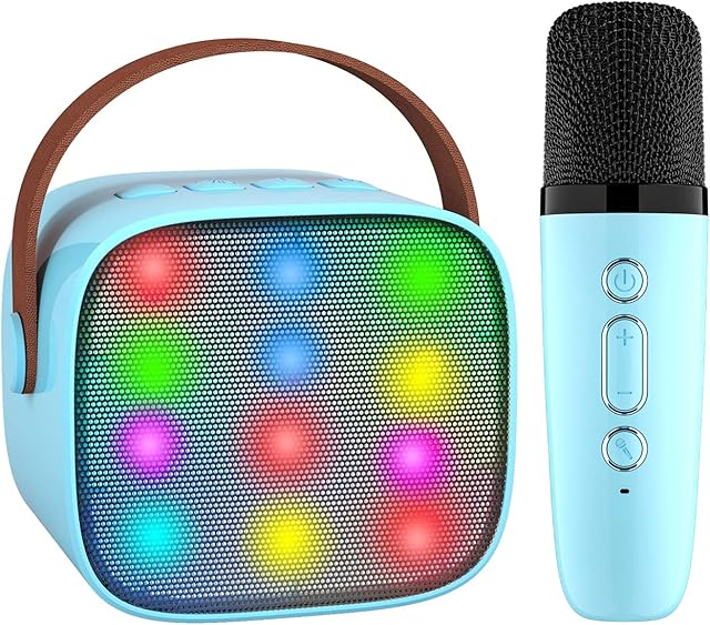 Wowstar Karaoke Machine Kids, Portable Bluetooth Karaoke Machine with Microphone for Kids Adults, Voice Changing Effects & LED Lights Boys Girls Birthday Toys Gifts (Blue)