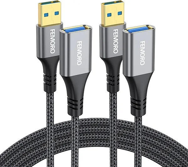USB Extension Cable 3ft Pack of 2, Type A 3.0 5Gbps Data Transfer & 15W Charging Sync Extender Male to Female for Mouse Keyboard TV Monitor Hub Charger Flash Drive Camera and More