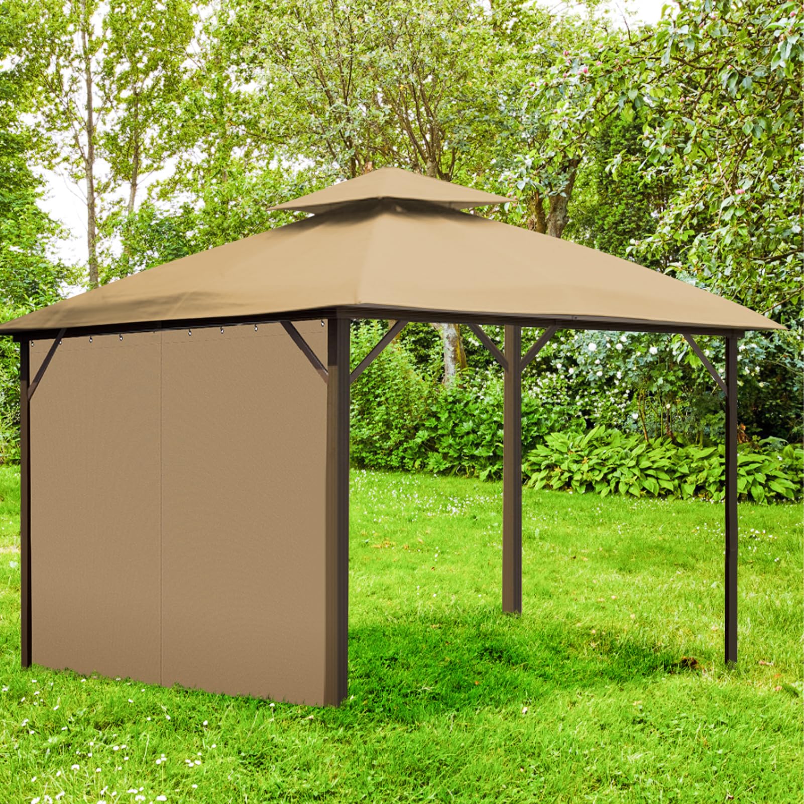 AONEAR Gazebo Privacy Curtain with Zipper Side Wall Universal Replacement for 10' x 12' Gazebo, Patio, Outdoor Canopy, Garden and Backyard, Khaki (1-Panel Curtain Only)