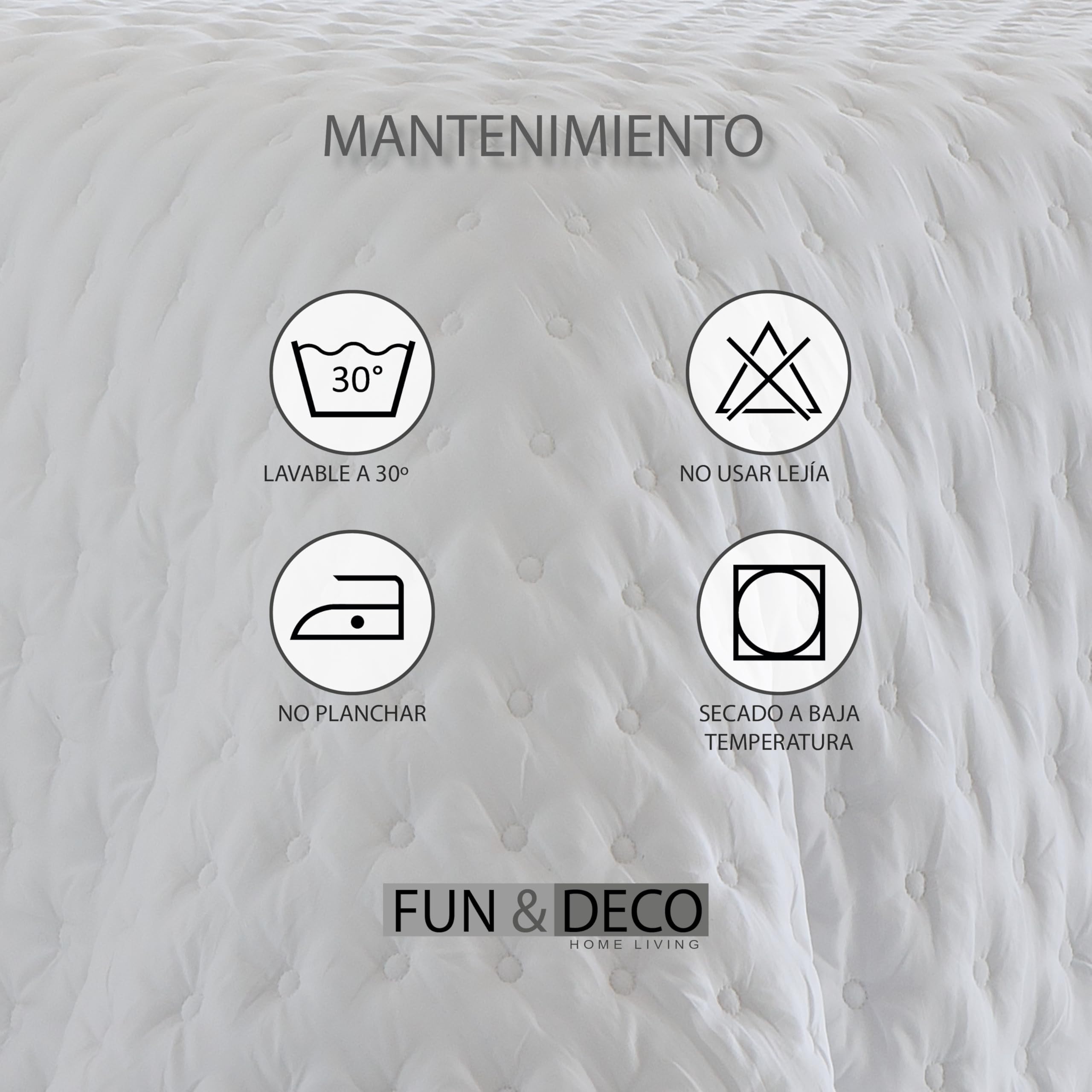 Fundeco - Edredón Conforter Invierno - Colcha de Invierno Modelo Anisa - Color Blanco - Cama 105 - Incluye 2 Fundas Cojín 50 x 70 cm - Suave y de Fácil Lavado