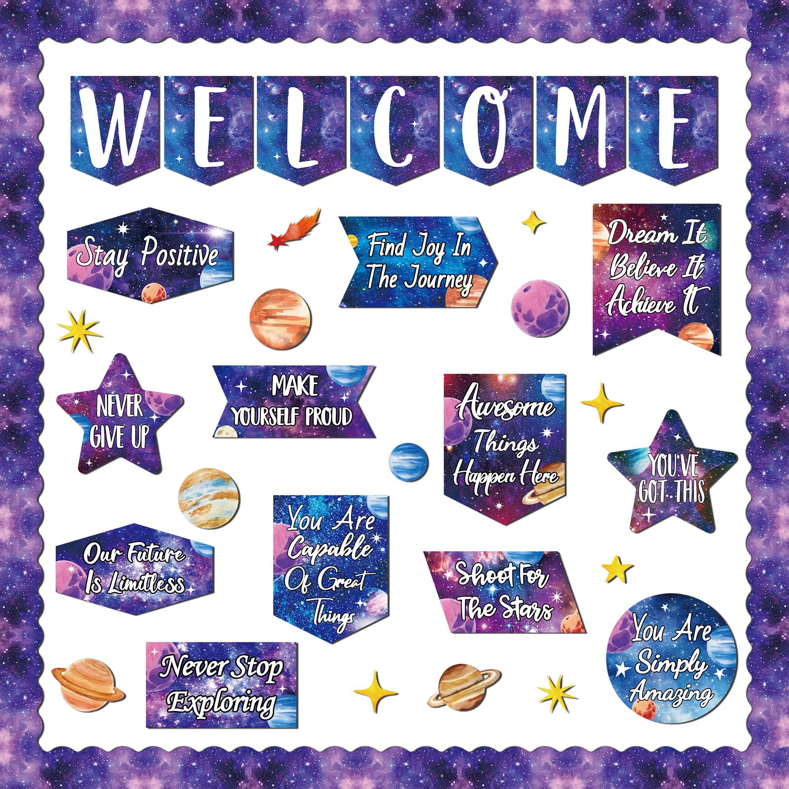 gisgfim Outer Space Welcome Bulletin Board Decorations Motivational Classroom Decor Space Theme Inspirational Quotes Cutouts Galaxy Bulletin Board