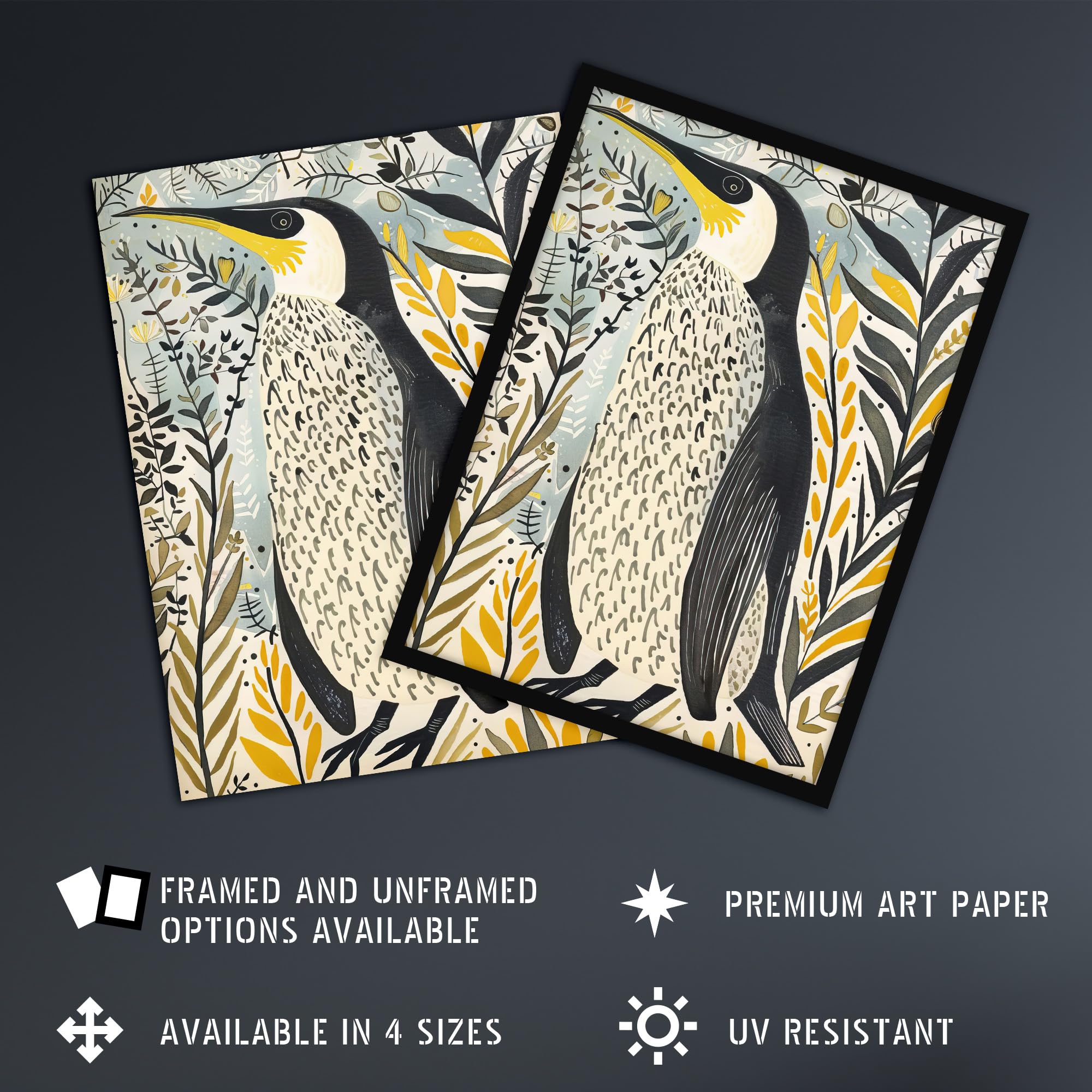 Artery8 Rustic Penguin Quirky Botanical Animal Portrait Living Room Extra Large XL Wall Art Poster Print, Unframed 24X32", 81L x 61W cm - Image 2