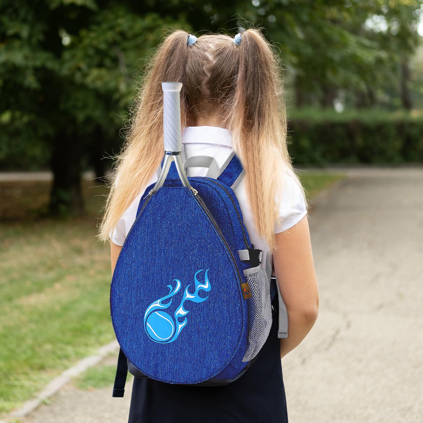 harayaa Kids Tennis Racket Bag Organizer Duffle Bag Pickleball Paddles Sac à dos Sac de transport pour bouteille d'eau, Badminton Paddle, garçons filles, bleu profond